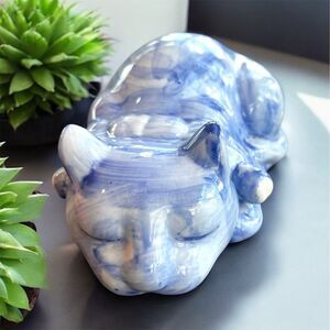 Vintage SPI Blue Ceramic Sleeping Cat Figurine 10.5" Animal Decor Home Office